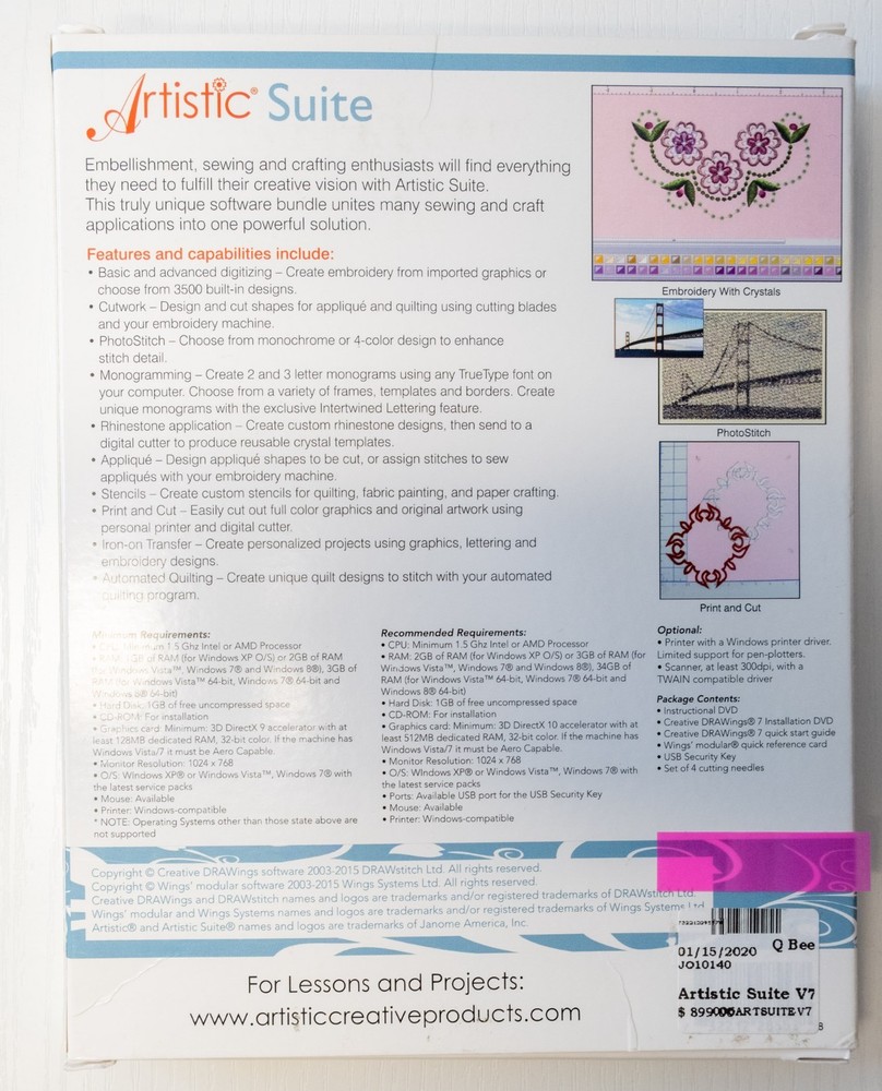 Artistic Suite V7 Embroidery Software