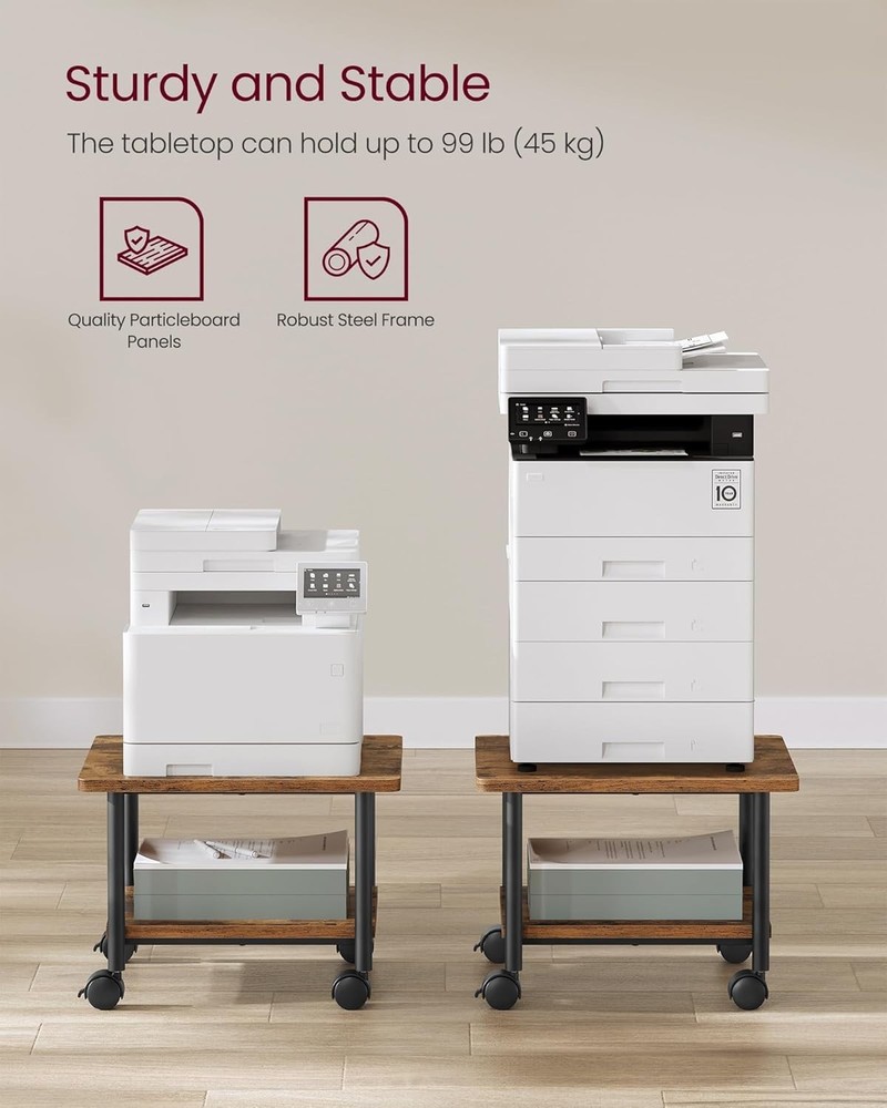 Compact 2-Tier Printer Cart with Lockable Wheels - Durable Home Office Solution