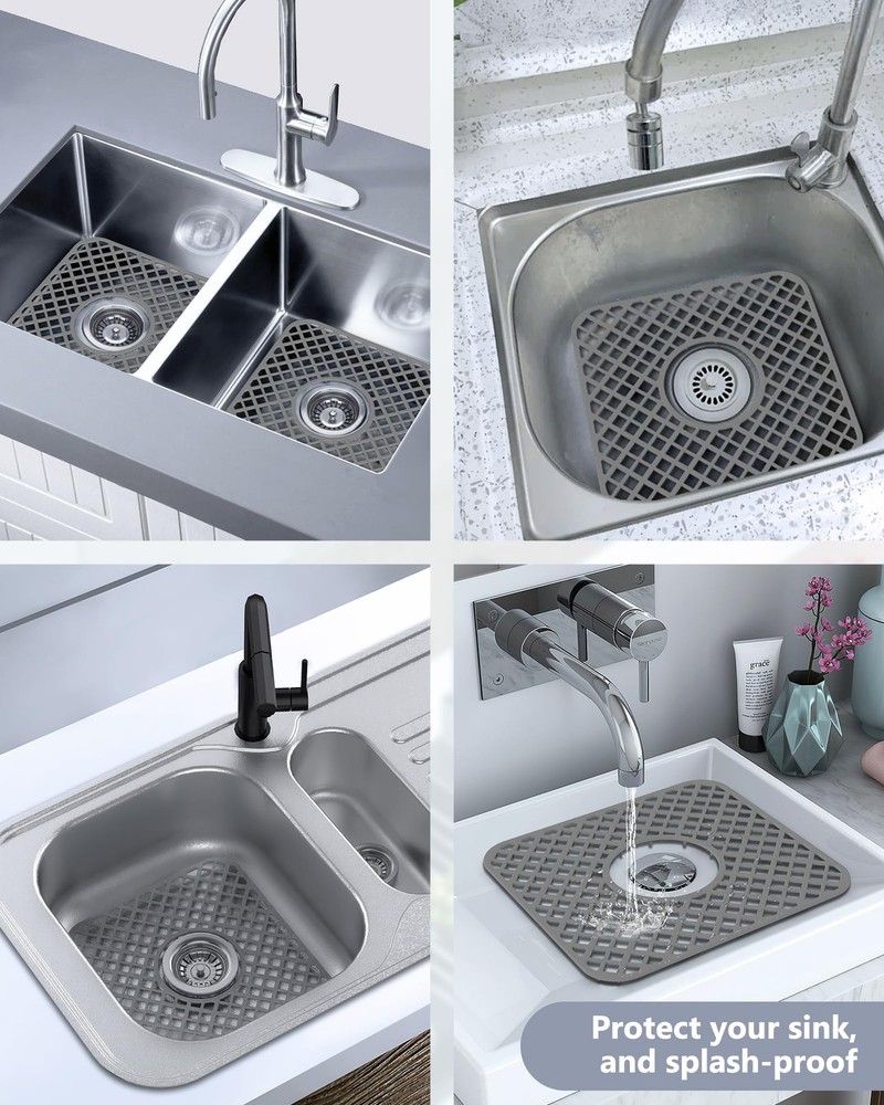 BEHOK 2 Pack Silicone Sink Protector for Kitchen Sink, Trellis Pattern Gray