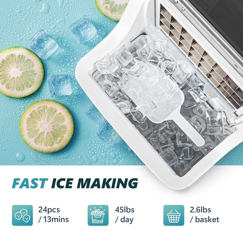 Countertop Ice Maker 24 Clear Cube Timer LCD Display Portable Quiet Home Kitchen