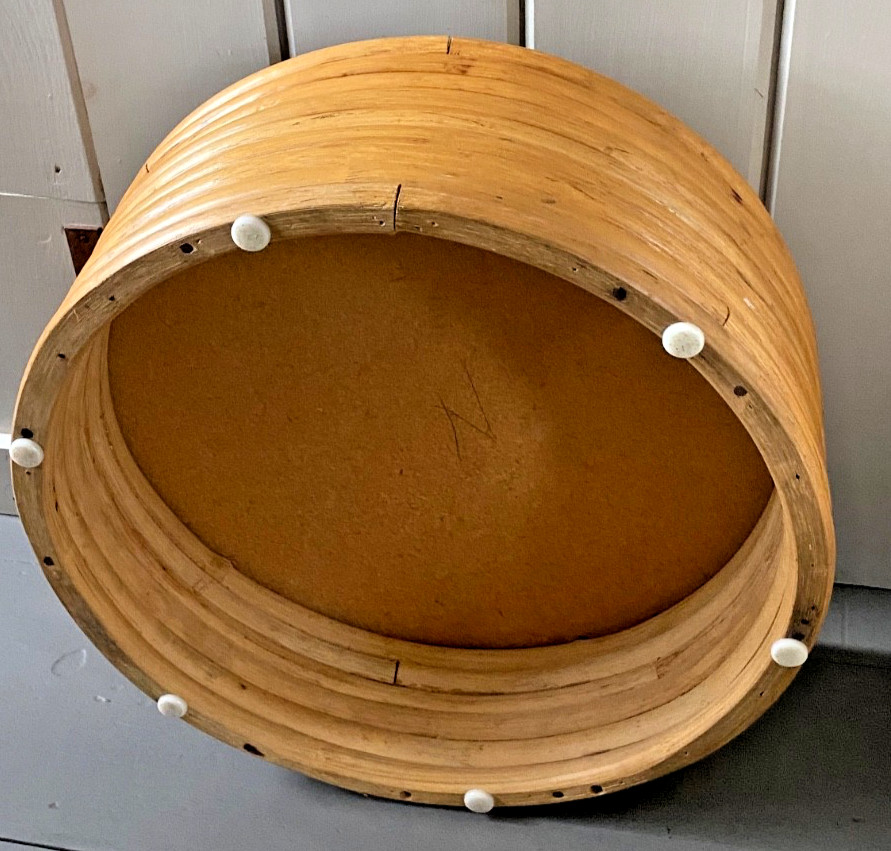 MCM Stacked 9 Band Bent Rattan Bamboo Ottoman Footstool Cushion Vtg Mid-Century