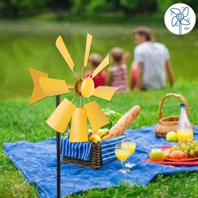 Rustic Multi-Color Windmill Stakes - Iron Rotating Garden Decor