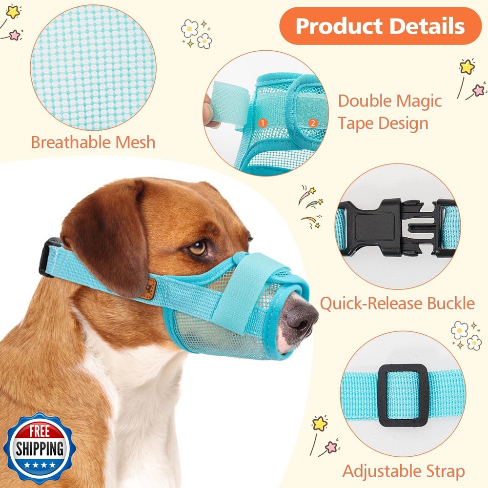 Coppthinktu Soft Dog Muzzle, Breathable Mesh Muzzle for Small Medium Large Si