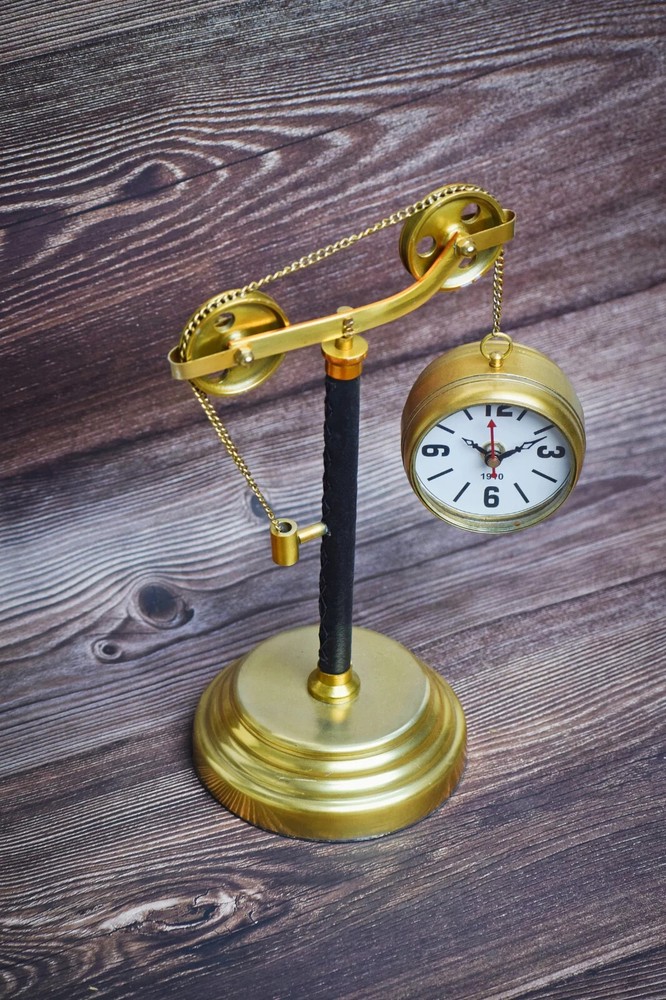 Brass Table Pulley Clock, Golden & Black Table Clock Desk clock Decorative