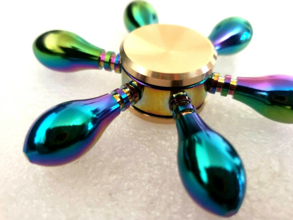 Rainbow Bowling Pins Solid Brass Fidget Spinner Toy Good Quality ADHD Focus EDC