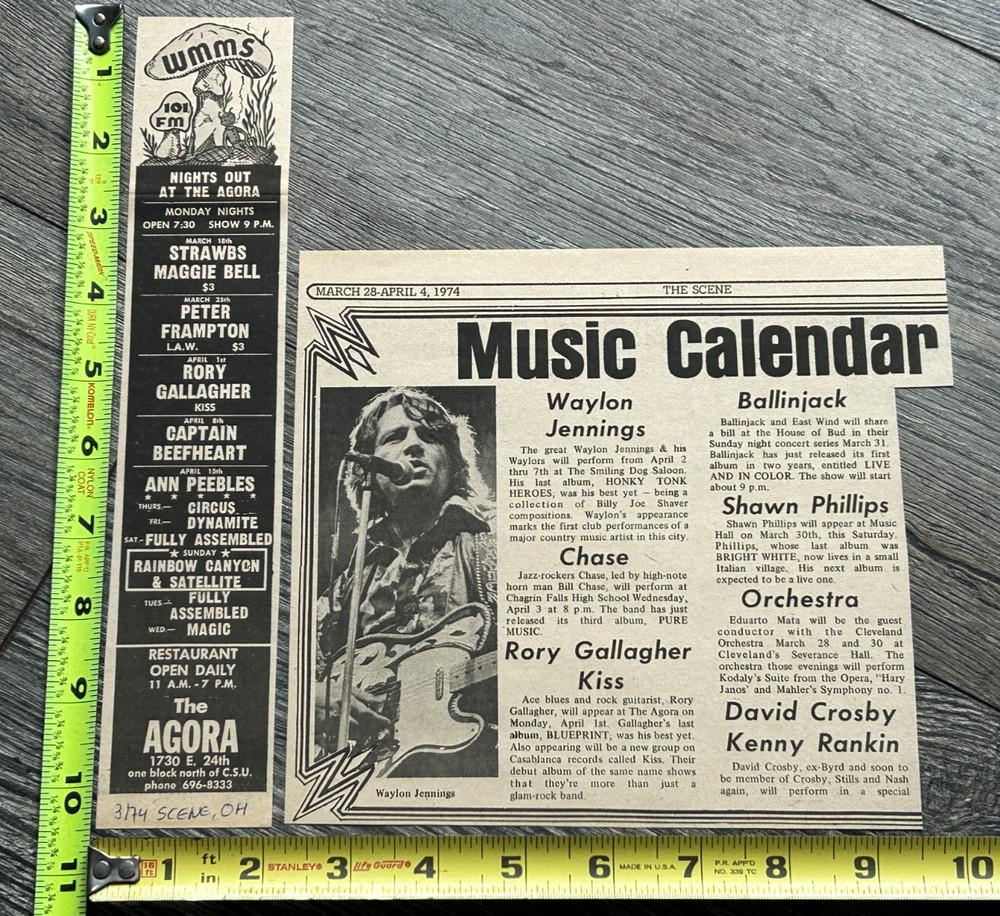 KISS Concert Ad 1st Tour Apr1 1974 Agora Ohio Rory Gallagher Vintage Kiss Aucoin