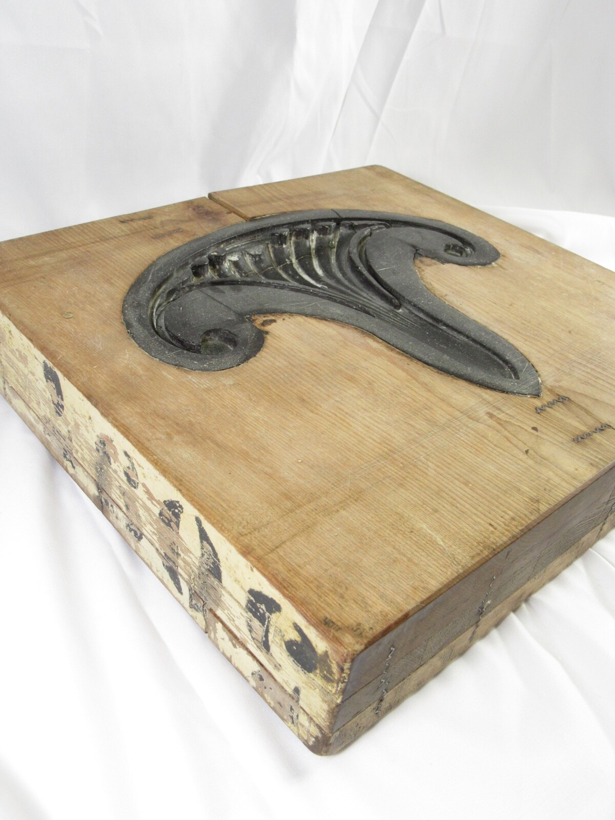 Antique Plaster Cast Molding Mold Wood Block Numbered Architectural Salvage