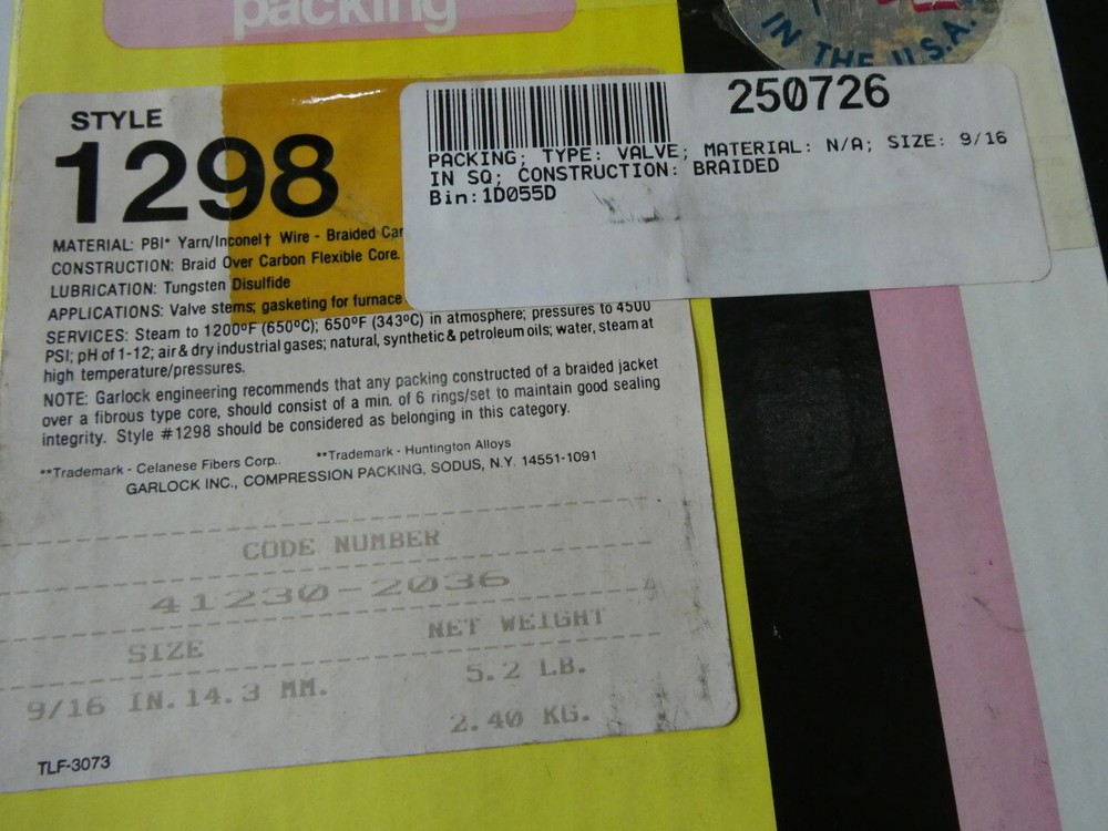 Garlock 41230-2036 Compression Packing 9/16in