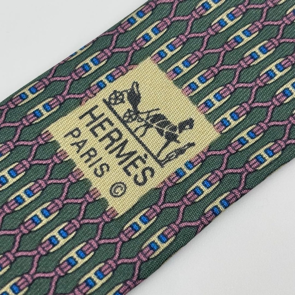 HERMES tie Geometric Pattern Gray Allover SILK 100