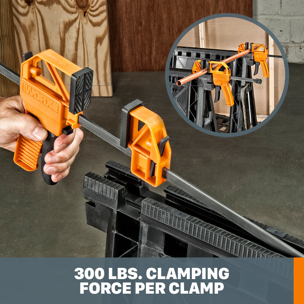 WX065 Worx Clamping DIY Versatile Sawhorses with Bar Clamps - 1000 lb Capacity