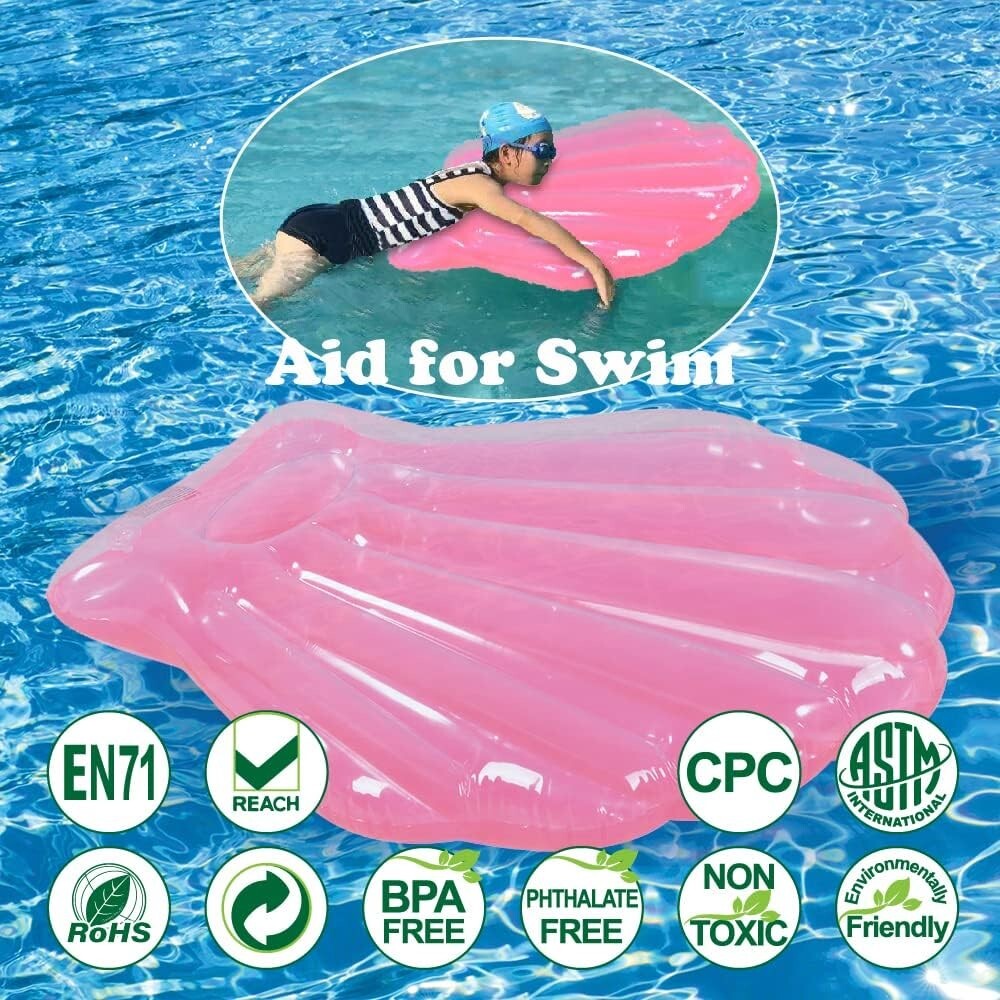 Seashell Pool Float 2 Pack, Summer Fun Inflatable Seashell Float for Kids, Pink