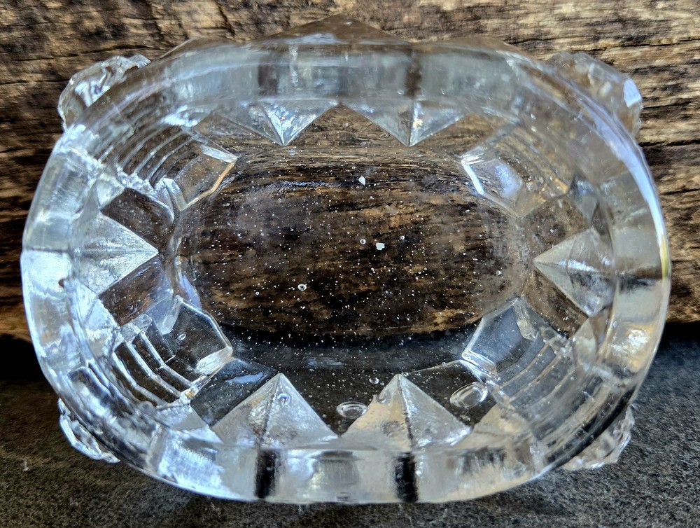 Open Master Salt Cellar Diamond Pattern Footed Base 2-7/8" L Vintage
