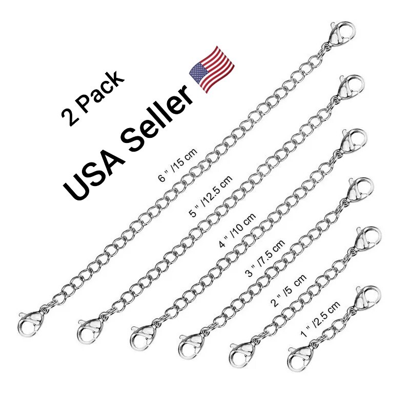 2-Pack Extender /Safety Chain Extender Necklace Bracelet Lobster lock 1" To 6"