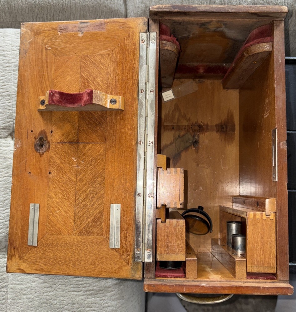 Antique H.J. Nlemert Berlin Compound Microscope Set, Case, Othmer Object & Slide