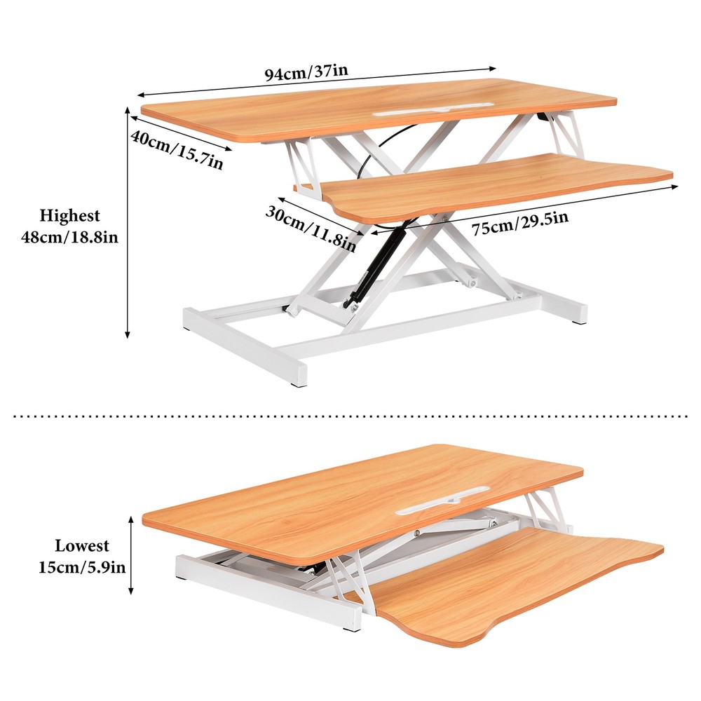 37" Rustic Home Office Desk Riser Adjustable Standing Desk Converter