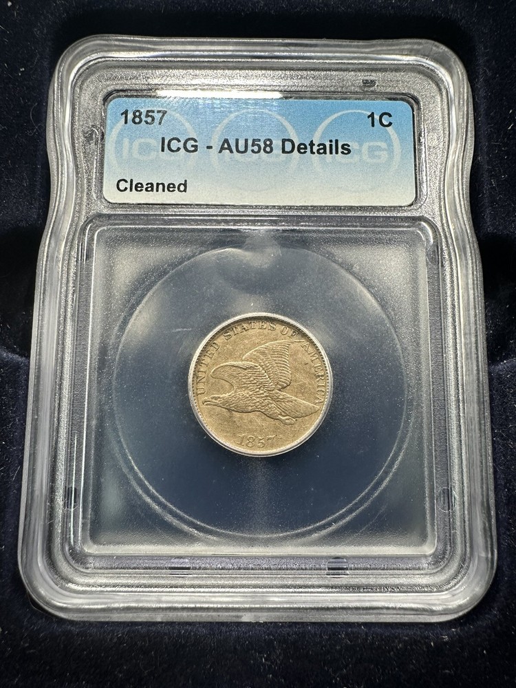1857 Flying Eagle Cent ICG AU58 Details Cleaned