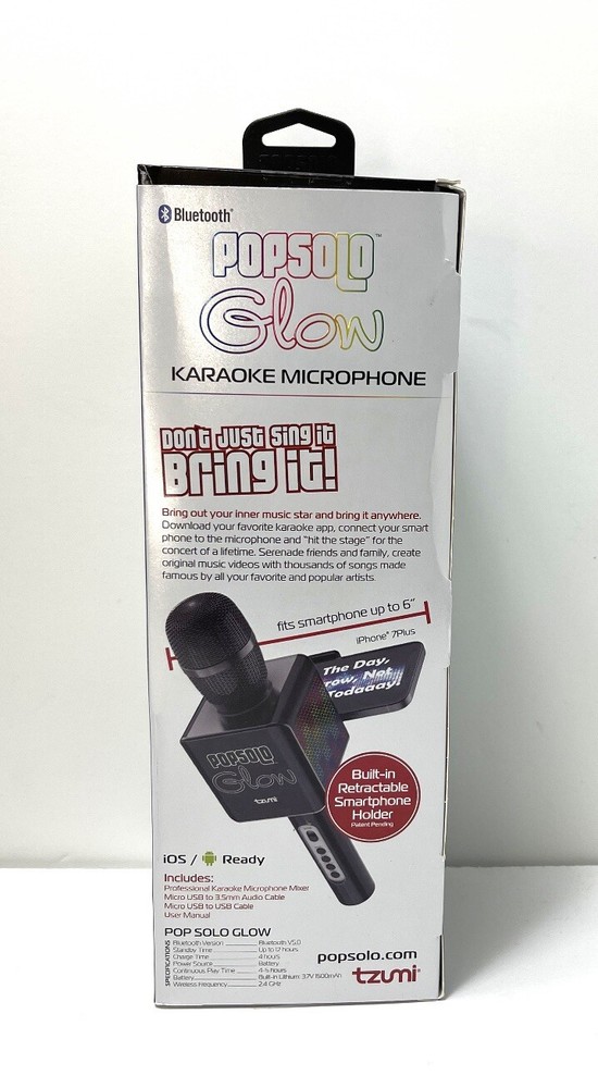 Tzumi PopSolo Glow Wireless LED Bluetooth Karaoke Microphone & Speaker
