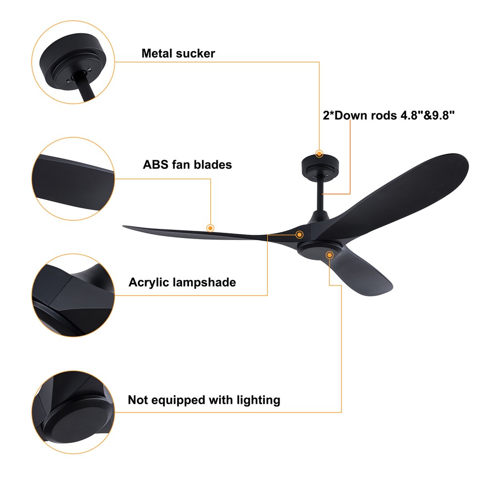 52" Flush Mount Solid Wood Ceiling Fan with Light 3 Speed Quiet DC Motor 3 CCT
