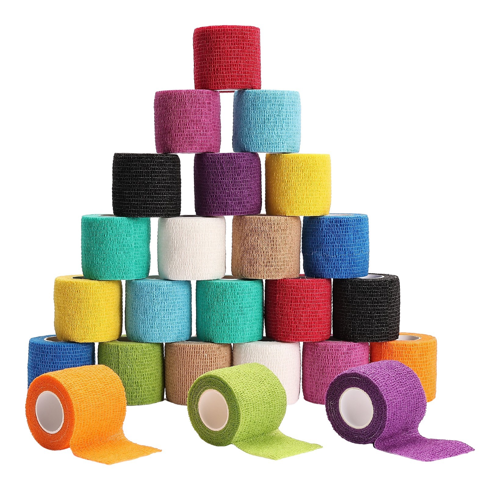 24-Rolls Self Adhesive Bandage Wrap, Vet Medical Tape 2 In x 5 Yds Multi-Color
