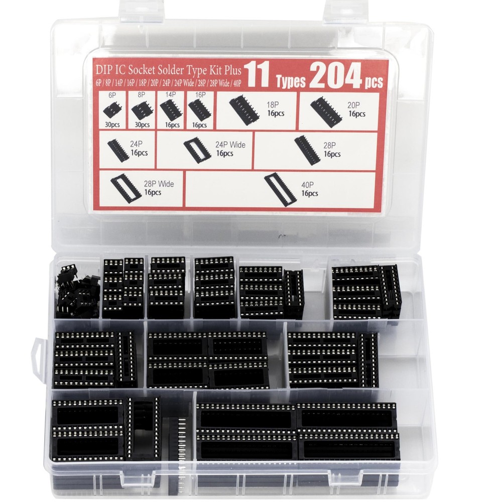 204pcs 11 Types DIP IC Socket Kit 2.54mm (204pcs/11Types)