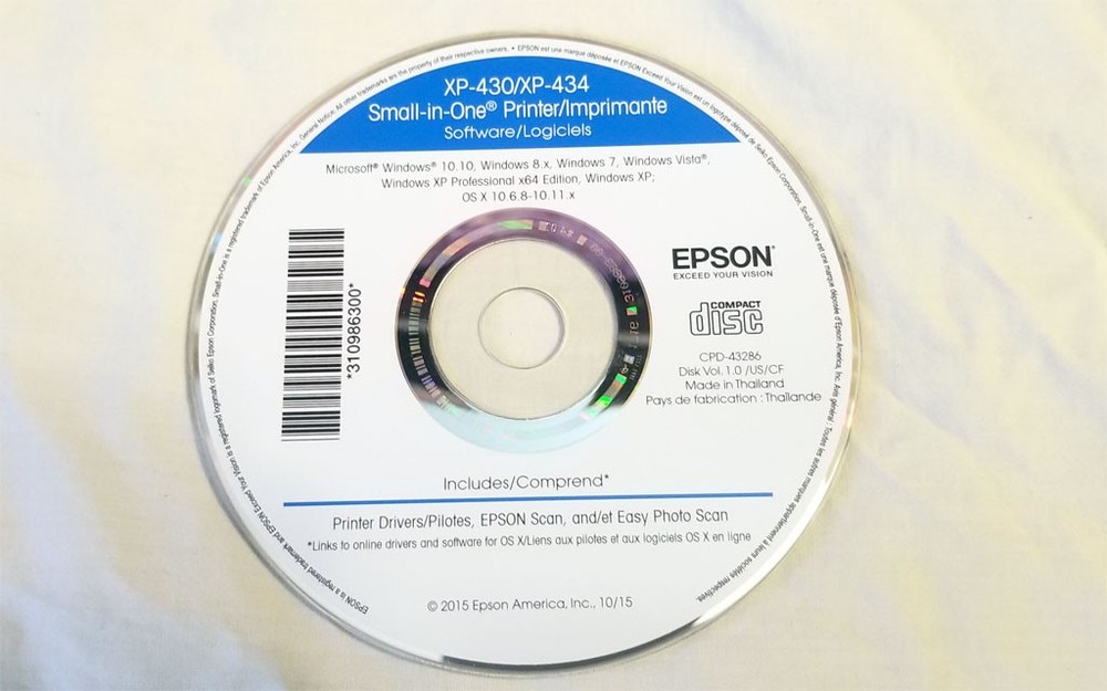 Setup CD ROM for EPSON XP-330 Small-in-One Printer