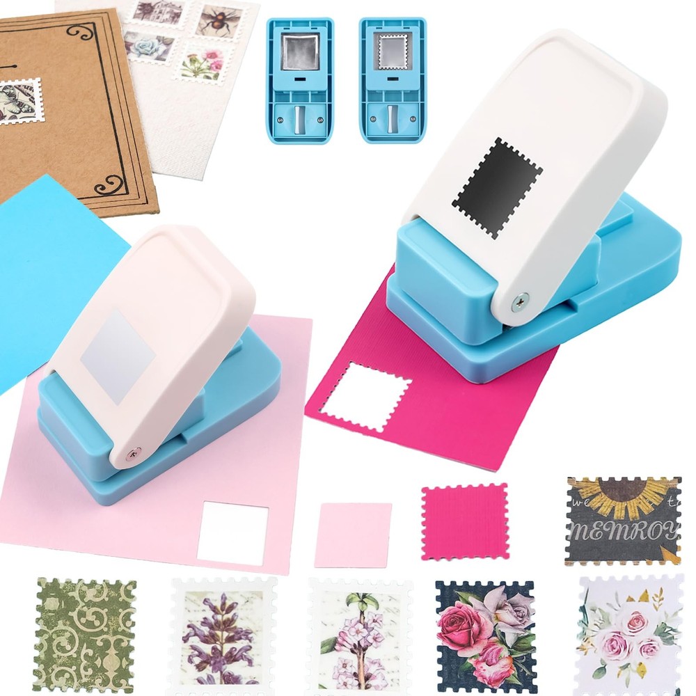 2Pcs/Set 1X0.8inch Rectangular Postage Stamp with 1" Square Punch Set, Scallo...