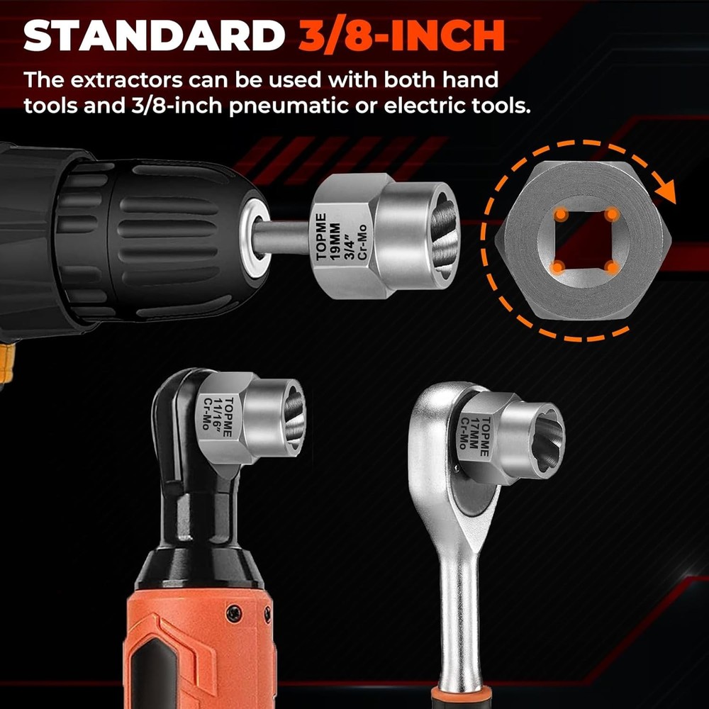 14pcs 3/8 Drive Impact Bolt Extractor Set Nut Remover Extraction Socket Cr-MO