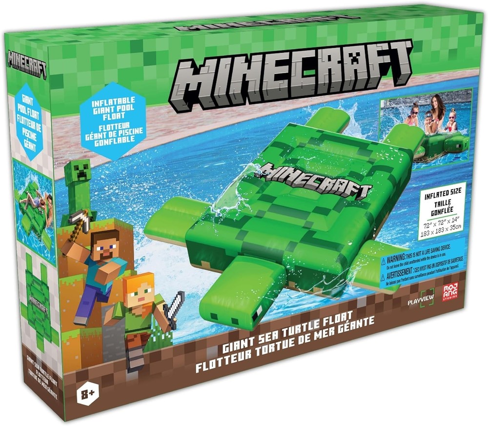 Minecraft Ride-On Turtle Pool Raft Float - Dive into Beach Biome Fun, Oversized