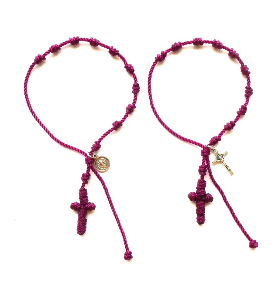 Purple Cord Wrist Rosary Bracelet Extra Long (2 pieces)