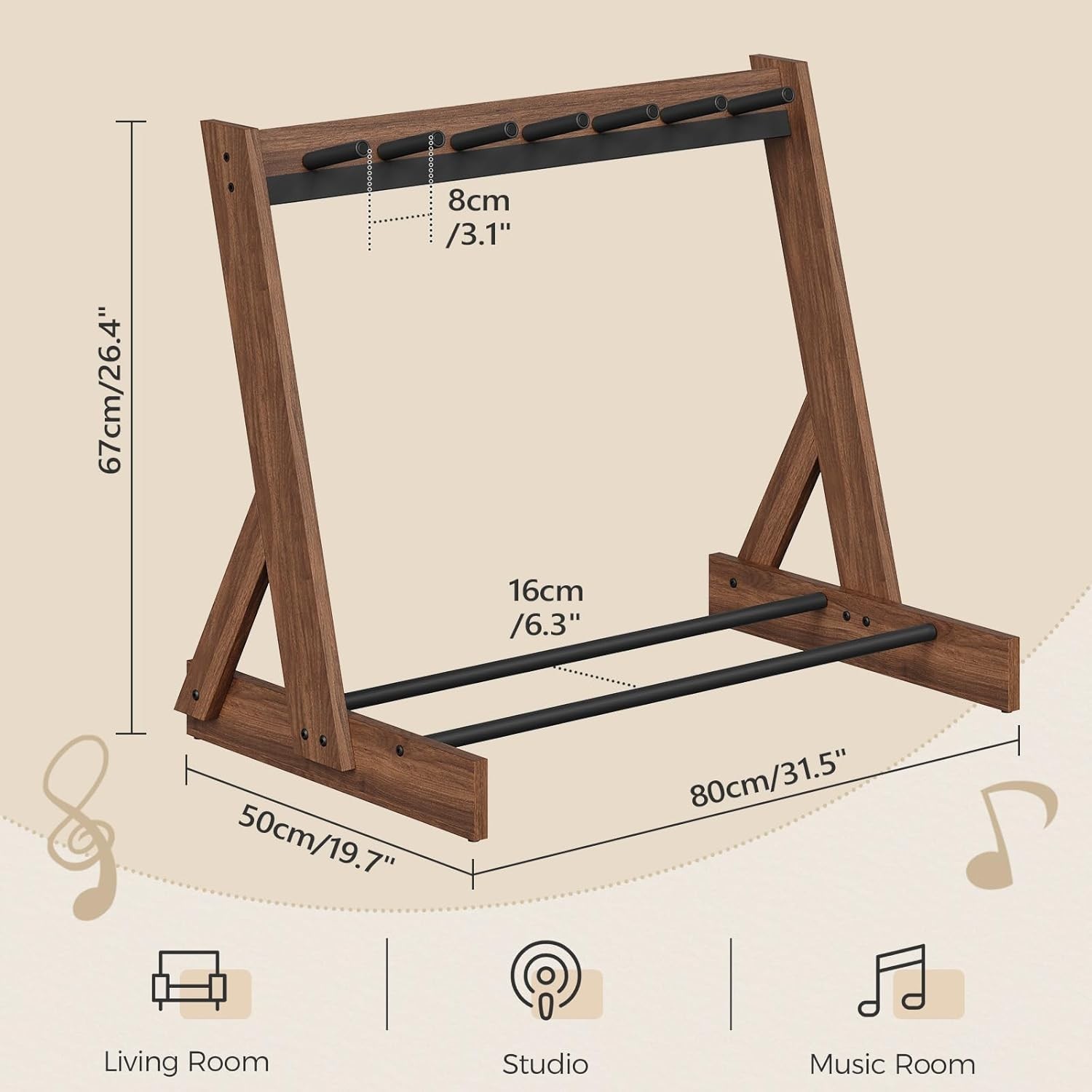 Guitar Stand, Hardwood Guitar Rack for Multiple Instruments, Multi-Guitar Sto...