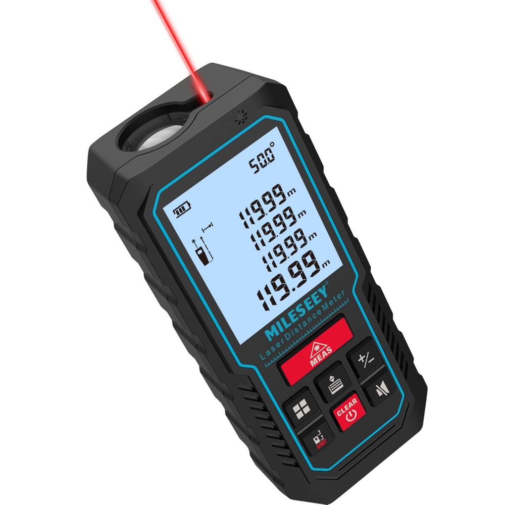 Digital Laser Measure 393ft, Angle Sensor, 2mm Accuracy, LCD, Battery Included
