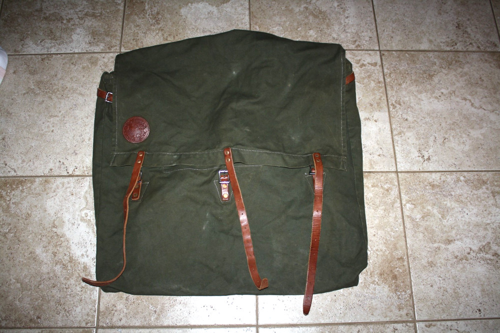 Large Olive Green Canvas Duluth Pack Leather #4 Camping Hiking Sack Backpack