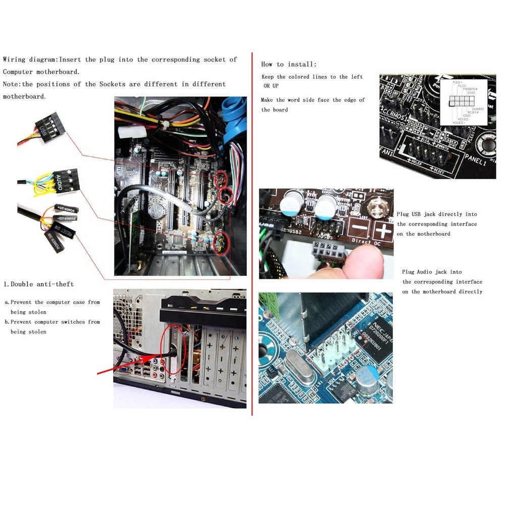 Desktop Computer Case Switch,Reset HDD Button Switch with Dual USB Black
