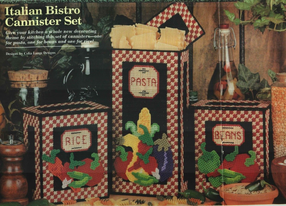 ITALIAN BISTRO CANNISTER SET HOME DECOR PLASTIC CANVAS PATTERN INSTRUCTIONS