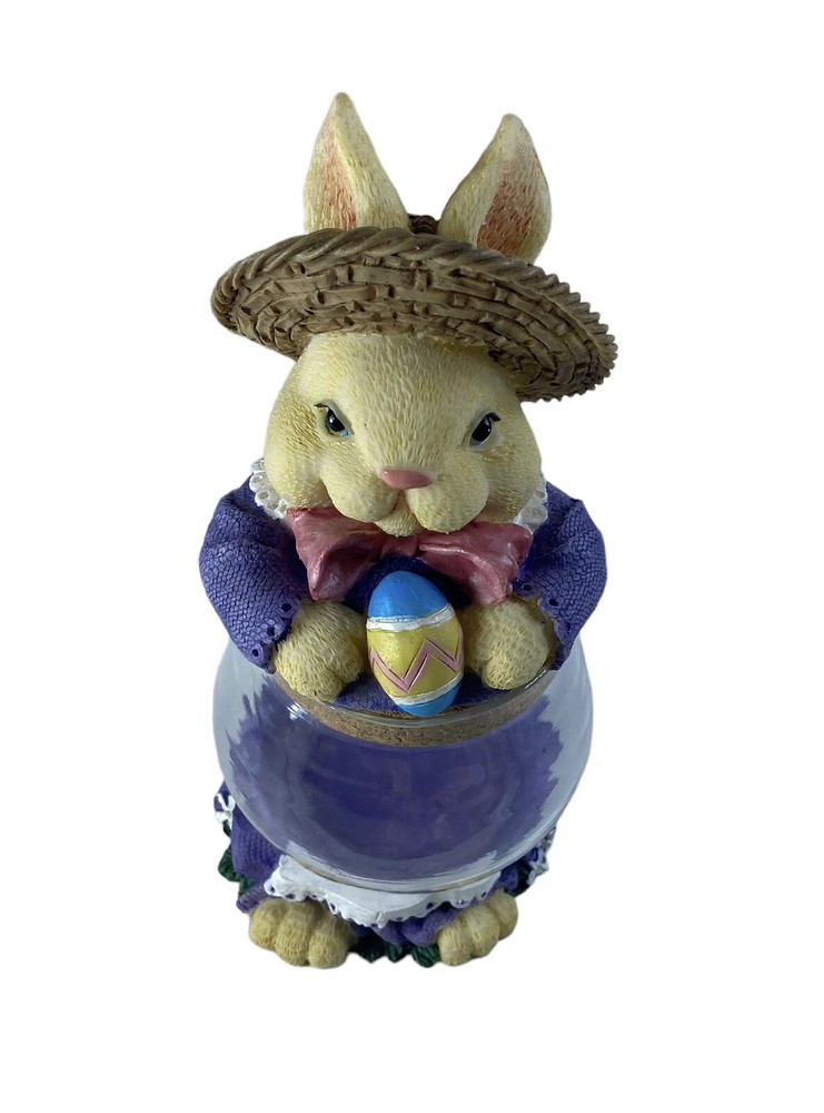 Easter Bunny Glass Jar W/ Easter Egg Approx 7 1/2” Tall