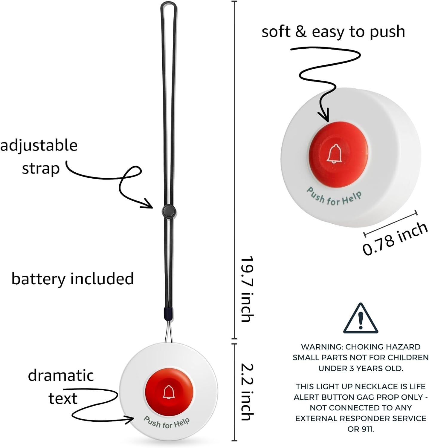 Light-Up Fake Life Alert Button Prop 100Th Day of School Costume, Fun Emergen...