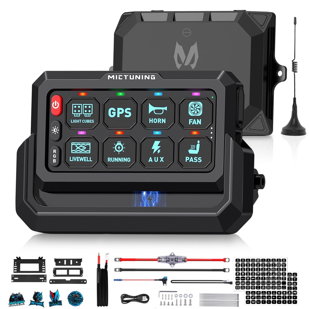 MICTUNING RGB 8 Gang Wireless Switch Panel, Circuit Control Relay System Box