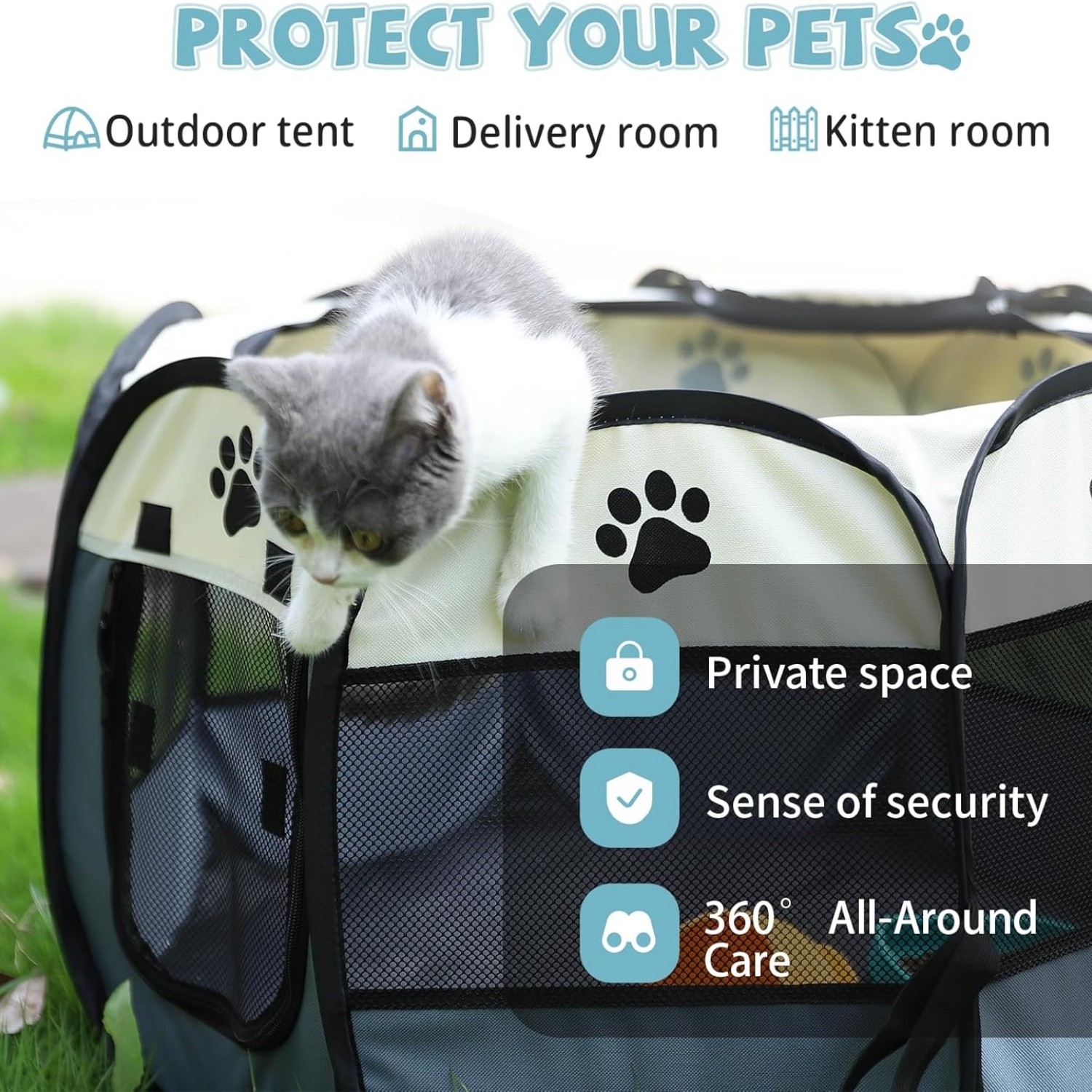 Portable Pet Playpen Dog Puppy Exercise Pen Foldable Indoor Outdoor w/ Mesh