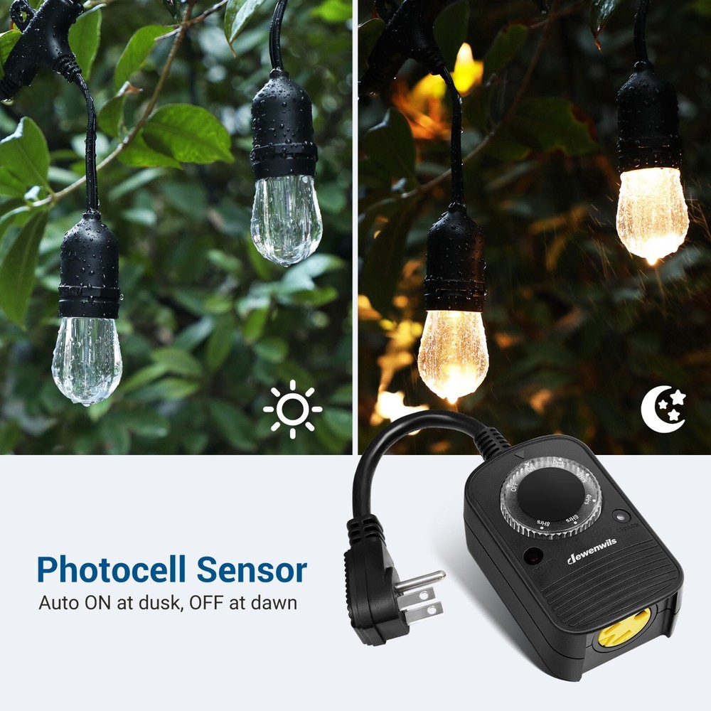 DEWENWILS 2 Pack Light Sensor Countdown Timer Outlets Plug in Outdoor Timer