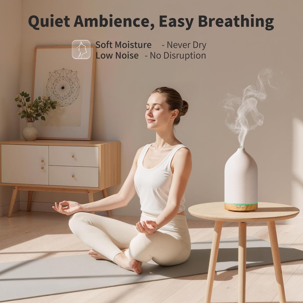 URPOWER 120ML Ceramic Essential Oil Diffuser, 120mL/Medium, White