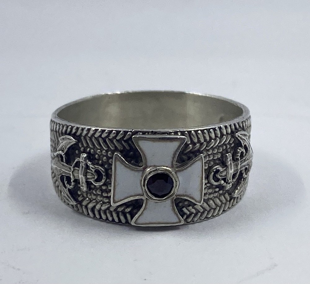 Imperial Russian Marine Navy solid silver ring with Garnet