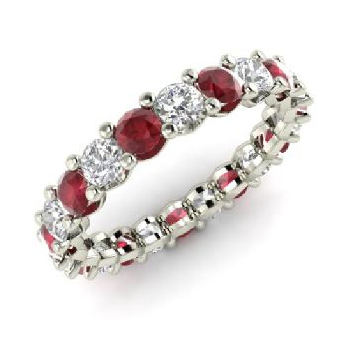 2.54 Ct Natural Round Shape Ruby Diamond Ring 14K Solid White Gold