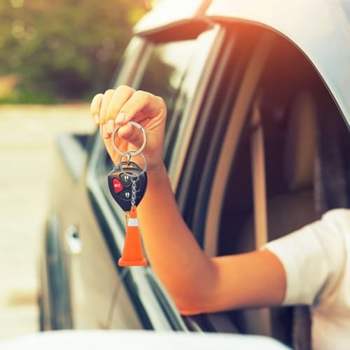 2Pcs Mini Traffic Cone Keychain Construction Key Ring Charm for Bag Backpack