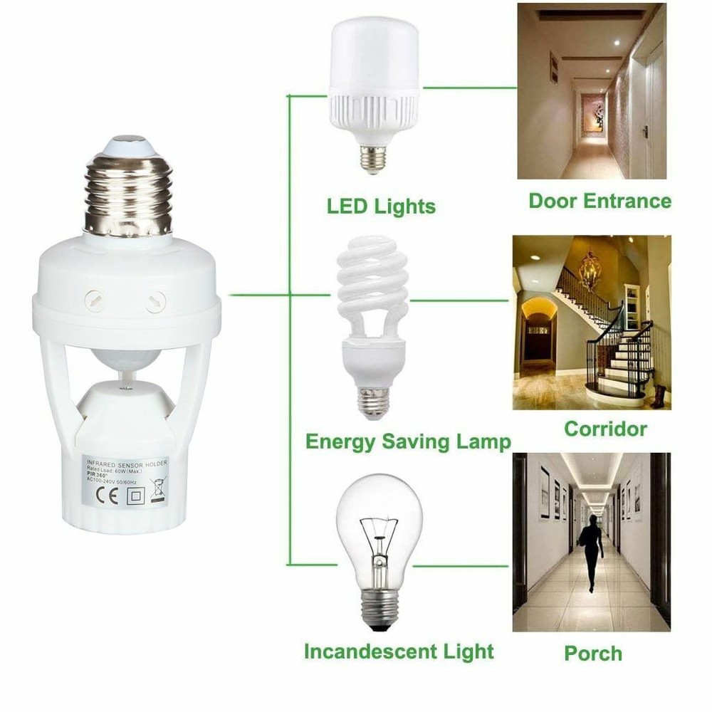 4pack E27 PIR Infrared Motion Sensor LED Light Lamp Bulb Holder Socket Switch US