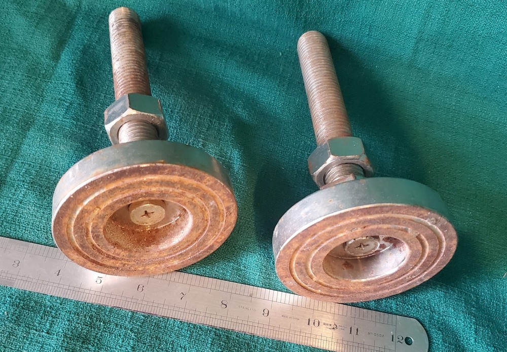 Two 4" Adjustable Solid Steel Machine Leveler Foot Pads 8" Tall