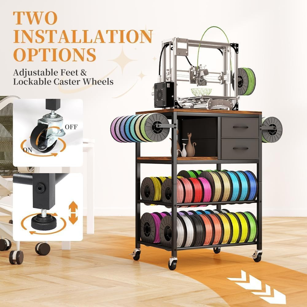 3D Printer Stand with Filaments Storage, Rolling 3D Printer Table Filament Stor