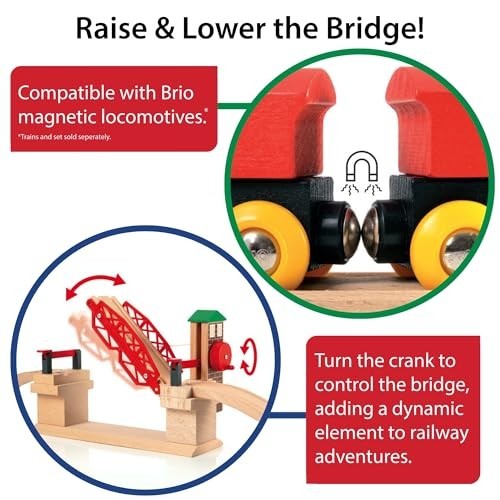 Wooden Train Lifting Bridge Accessory - Moveable, Compatible with All Railway Se