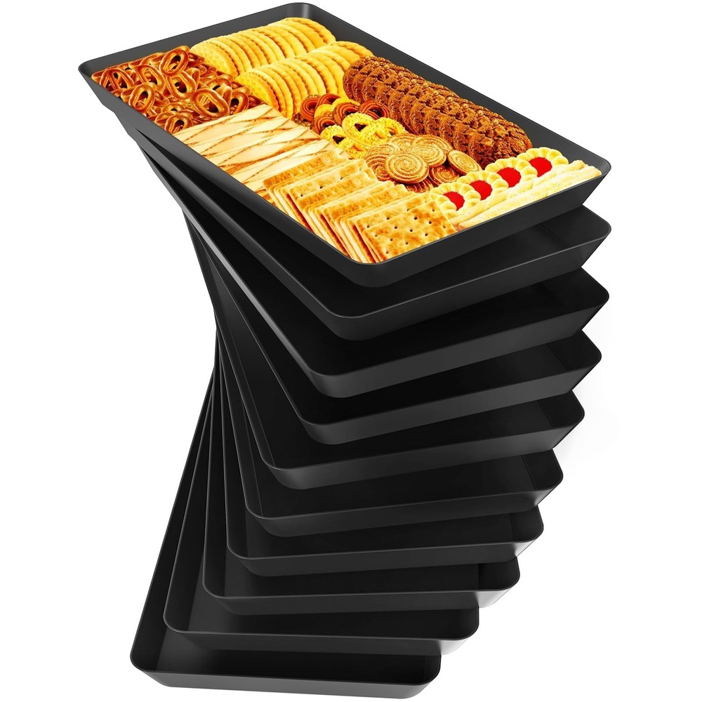 WOWBOX 10 pcs Serving Tray for Entertaining, Platters Black