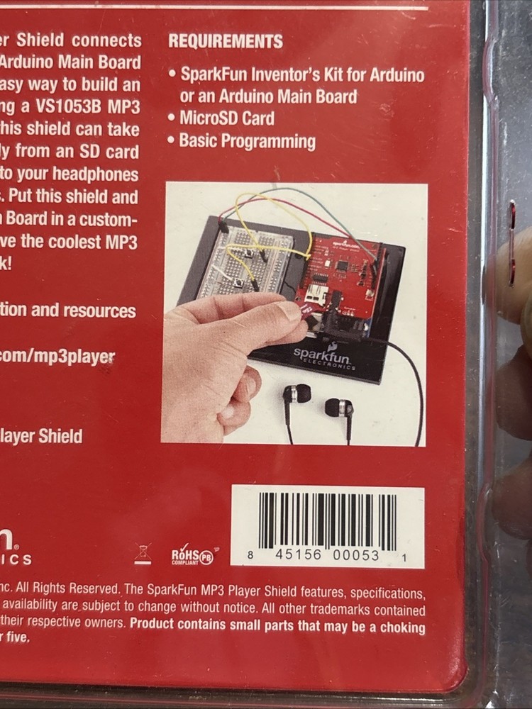SparkFun DEV-12660 MP3 Player Shield (NEVER OPENED!!!!) Free Shipping