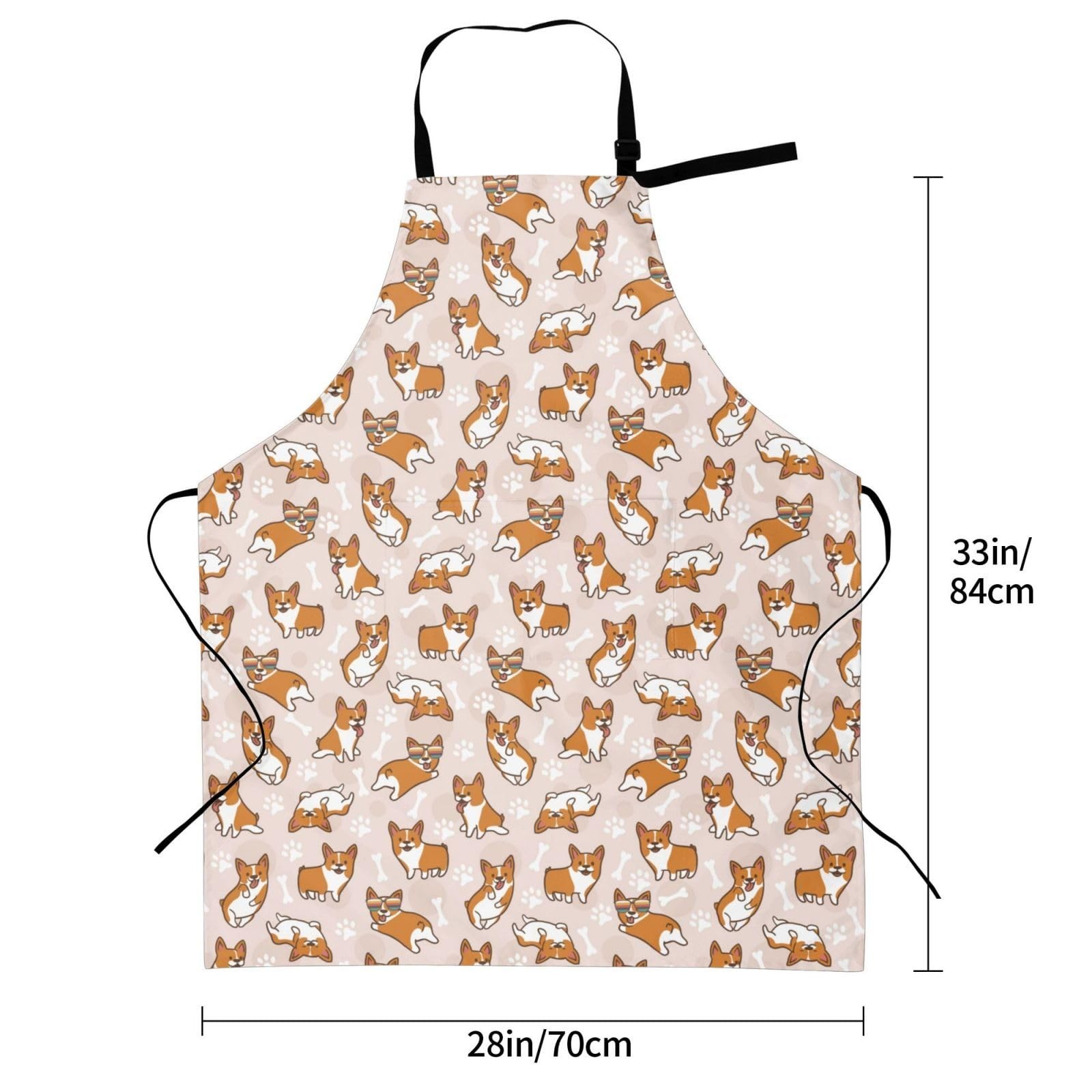 Corgi Kitchen Apron with Pockets Adjustable Neck for Adults